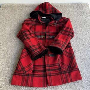 Vintage Ashley Scott Coat Womens XL Red Plaid Wool Hooded Toggle Parka Lined